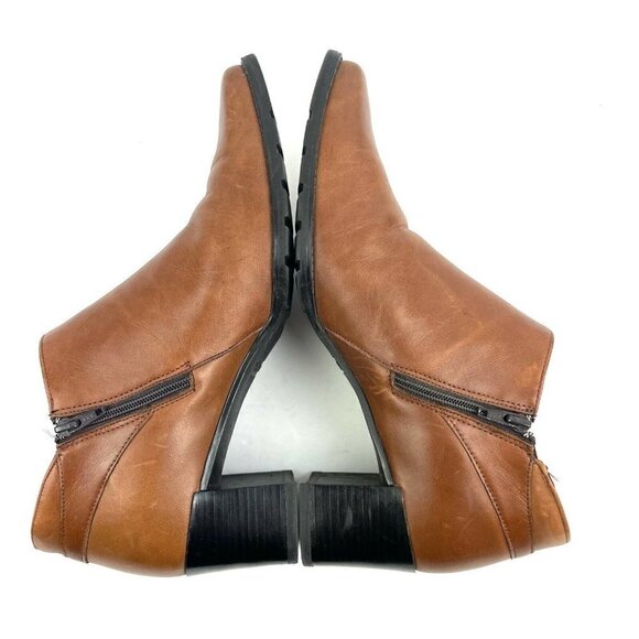 Santana Canada Ankle Boot 9 Brown Leather Square Toe Zip Up Bootie Shoes - Picture 7 of 10